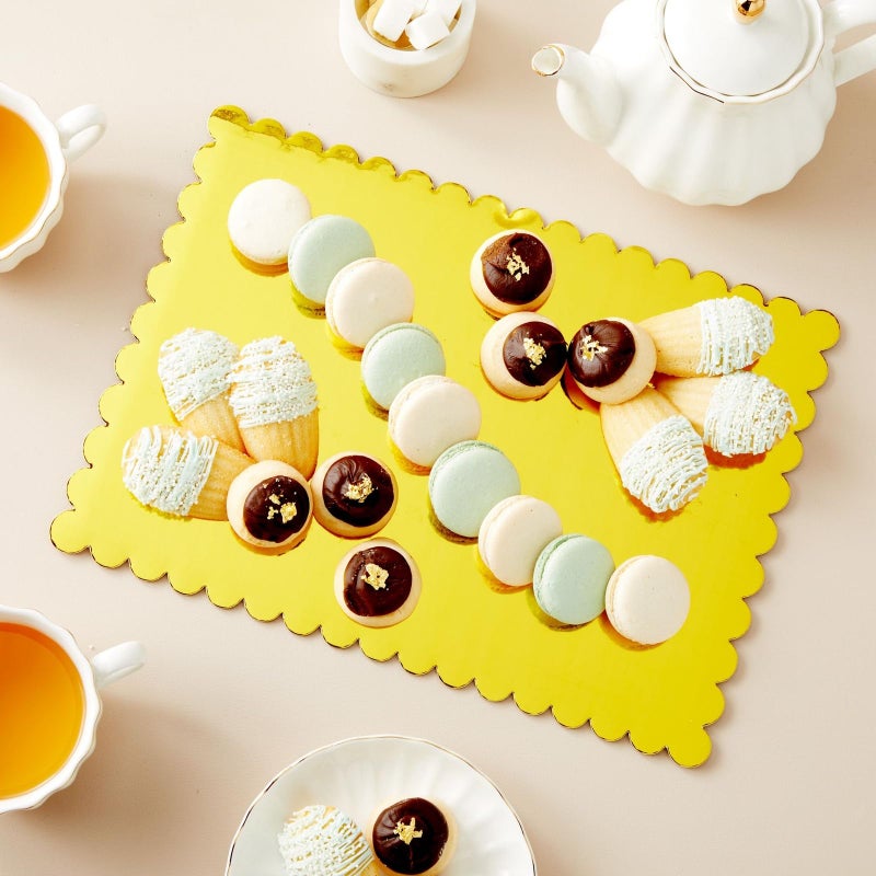 Sparkle and Bash Cake Board Rectangle - 10 x 14 in, Gold, 12 Pack - Quarter Sheet Cake Board for Cupcakes & Scalloped Gold Foil Bases - Image 2